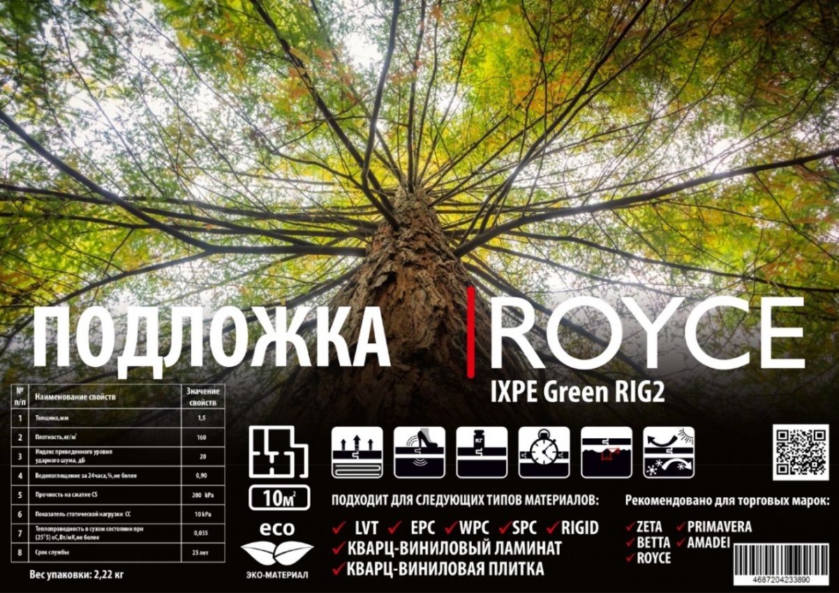 Купить Подложка под LVT Royce IXPE Green RIG2 1.5 мм