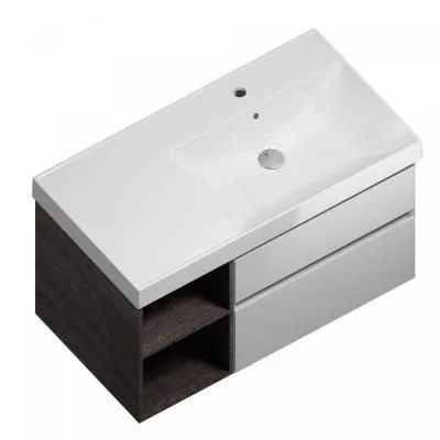 Тумба CUBO подвесная 90 правая, белый+ментс, 2 ящика + 2 открытые полки