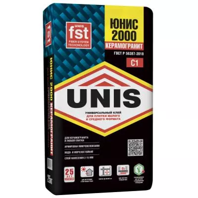 Клей Unis 2000 (класс С1) 25 кг для плитки, керамогранита и камня